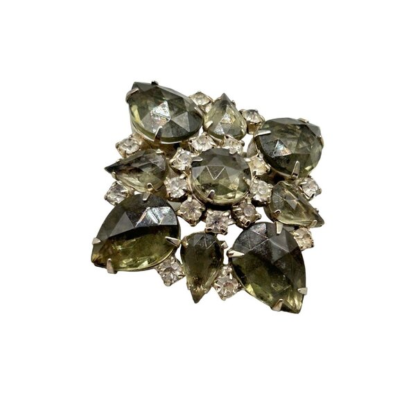 Vintage Grey Black Diamond Shape Rhinestones Pin Brooch Silver Tone Layered Pin - Picture 1 of 9